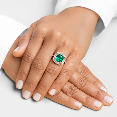 Cushion Cut Colombian Emerald and Diamond Ring 14K Gold 5 Carats Total