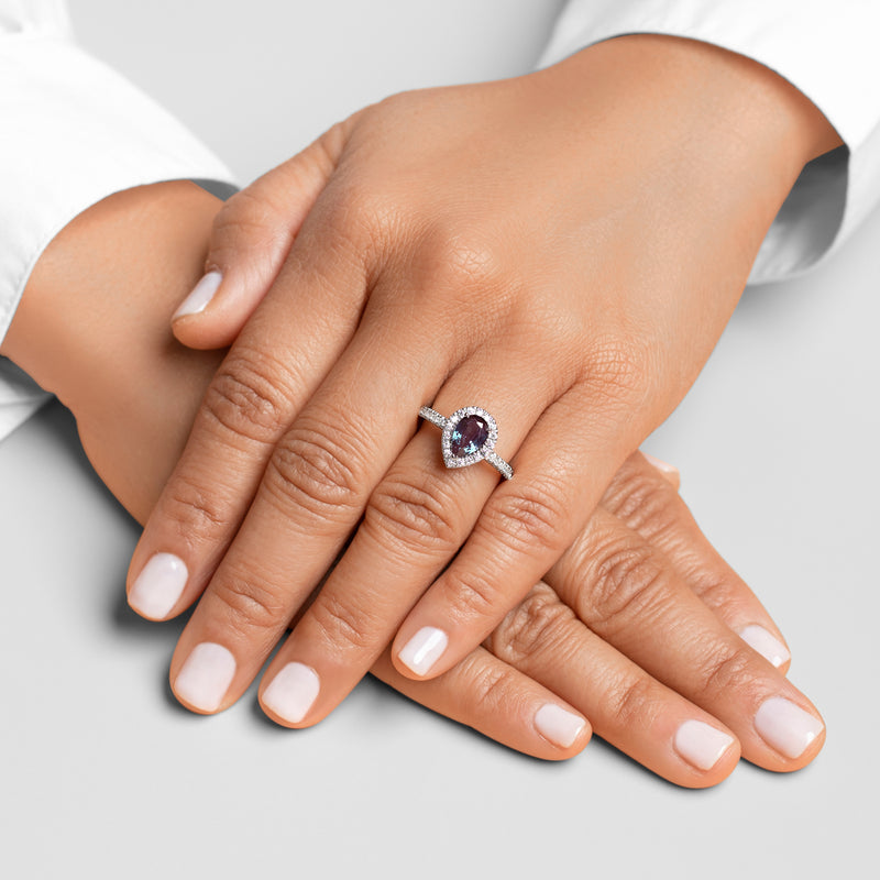 Peora Alexandrite and Diamond Pear Shape Ring 14K White Gold