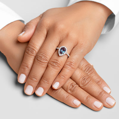 Peora Alexandrite and Diamond Pear Shape Ring 14K White Gold