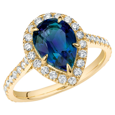 Peora Alexandrite and Diamond Pear Shape Halo Ring 14K Yellow Gold