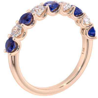 Peora Blue Sapphire and Diamond half eternity ring band 14k Gold