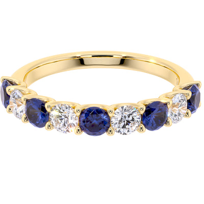 Blue Sapphire and Diamond 9-Stone Half Eternity Band Ring 14K Gold 1 Carat