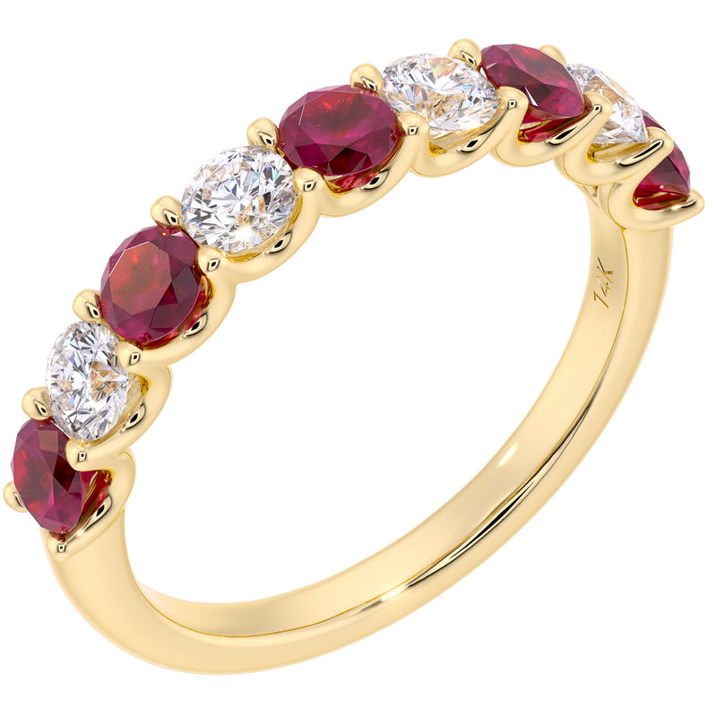 Peora Ruby and Diamond half eternity ring band 14k Gold