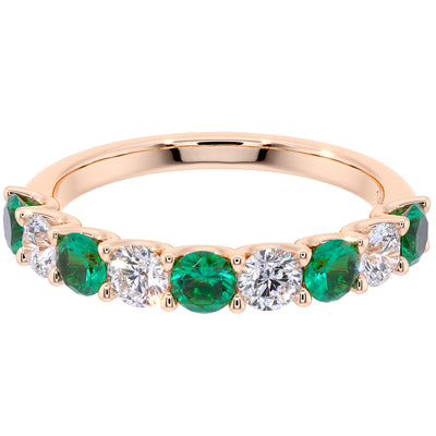 Peora Emerald and Diamond half eternity ring band 14k Gold