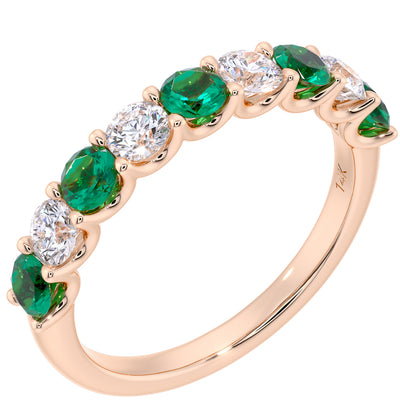 Peora Emerald and Diamond half eternity ring band 14k Gold