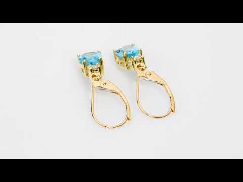 Video of Natural Swiss Blue Topaz and Diamond Teardrop Leverback Earrings in 14k Yellow Gold.  Includes a Peora gift box. Free shipping, 45-day returns, authenticity guaranteed. E19394