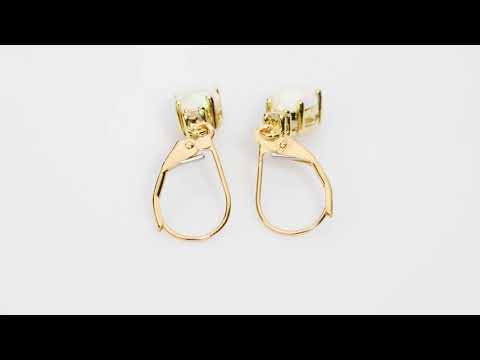 Video of Created White Fire Opal and Diamond Teardrop Leverback Earrings in 14k Yellow Gold. Includes a Peora gift box. Free shipping, 45-day returns, authenticity guaranteed. E19388