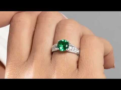 Video of Simulated Emerald Ring Sterling Silver Round Shape 1.75 Carats SR10820. Includes a Peora gift box. Free shipping, 30-day returns, authenticity guaranteed. 
