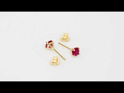 Video of 4mm Round Created Ruby Solitaire Stud Earrings in 14K Yellow Gold.  Includes a Peora gift box. Free shipping, 45-day returns, authenticity guaranteed. E19340