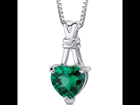 Video of Simulated Emerald Pendant Necklace Sterling Silver Heart Shape 3 Carats SP10738. Includes a Peora gift box. Free shipping, 30-day returns, authenticity guaranteed. 