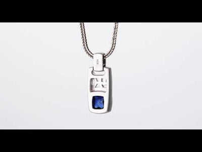 Video of Created Blue Sapphire Tag Pendant Necklace For Men In Sterling Silver SN12056. Includes a Peora gift box. Free shipping, 30-day returns, authenticity guaranteed. 