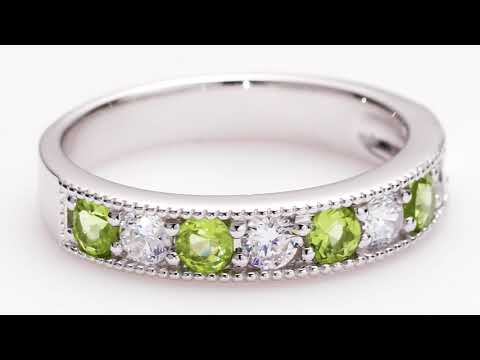 Video of Sterling Silver Peridot Milgrain Half Eternity Ring Band Sizes 5 to 9 SR11852. Includes a Peora gift box. Free shipping, 30-day returns, authenticity guaranteed. 