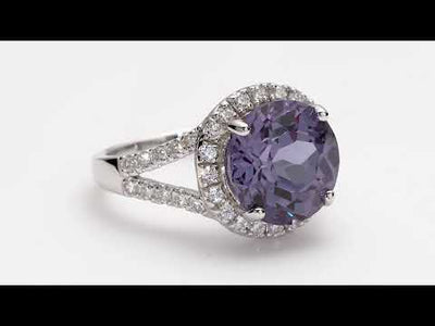 Video of Peora Simulated Alexandrite Ring for Women in Sterling Silver, Vintage Halo, Round Shape SR11062. Includes a Peora gift box. Free shipping, 30-day returns, authenticity guaranteed. 