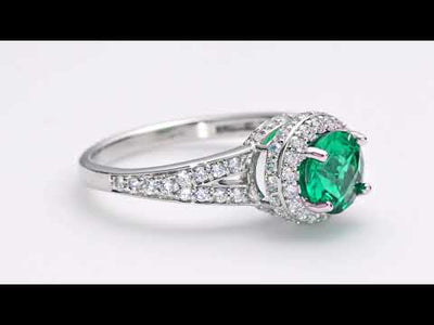 Video of Emerald Ring Sterling Silver Round Shape 1.25 Carats SR10810. Includes a Peora gift box. Free shipping, 30-day returns, authenticity guaranteed. 