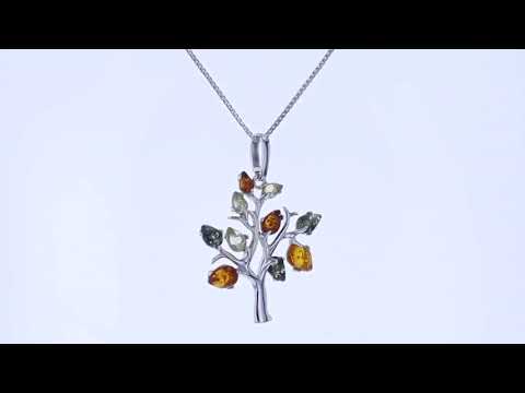 Baltic Amber Tree of Life Pendant Necklace Sterling Silver Multiple Colors