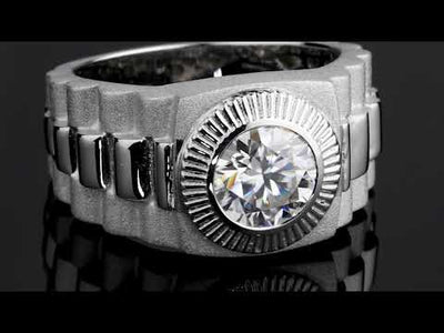 Video of SR12076 Peora 2 Carats Men's Moissanite Watch Band Engagement Ring 925 Sterling Silver, Signet Style Round Shape 8mm, D-E Color, VVS Clarity, Rhodium Dual Polished, Comfort Fit, Sizes 8 to 14. Includes a Peora gift box. Free shipping, 30-day returns, authenticity guaranteed.