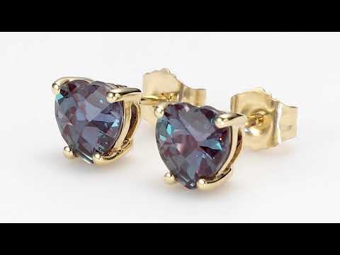 Video of 14K Yellow Gold Heart Shape 2.00 Carats Created Alexandrite Stud Earrings E19012. Includes a Peora gift box. Free shipping, 30-day returns, authenticity guaranteed. 