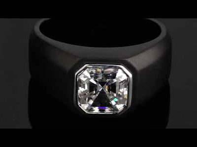 Video of SR12072 Peora 3 Carats Men's Moissanite Signet Engagement Ring Black Rhodium 925 Sterling Silver, Asscher Cut 8mm, D-E Color, VVS Clarity, Dual Polished, Comfort Fit, Sizes 8 to 14. Includes a Peora gift box. Free shipping, 30-day returns, authenticity guaranteed.