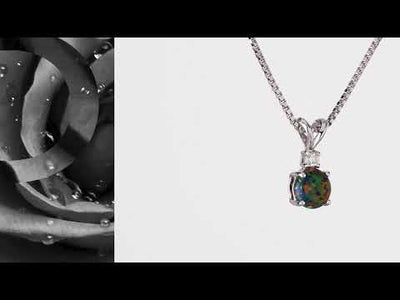Video of Peora 14 Karat White Gold Created Black Opal Diamond Solitaire Pendant P9852. Includes a Peora gift box. Free shipping, 30-day returns, authenticity guaranteed. 