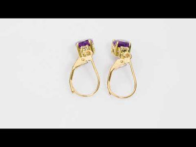 Video of Natural Amethyst and Diamond Teardrop Leverback Earrings in 14k Yellow Gold.  Includes a Peora gift box. Free shipping, 45-day returns, authenticity guaranteed. E19378