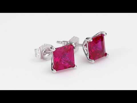 Video of Ruby Stud Earrings 14 Karat White Gold Princess Cut 3 Carats E18510. Includes a Peora gift box. Free shipping, 30-day returns, authenticity guaranteed. 