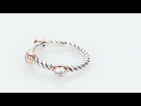 Video of Peora Cubic Zirconia 3-Stone Stackable Ring in Sterling Silver, Cable Rope Band for Women SR12010. Includes a Peora gift box. Free shipping, 30-day returns, authenticity guaranteed. 