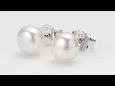 Video of Peora Freshwater Cultured White Pearl Stud Earrings in Sterling Silver, Classic Solitaire SE8394. Includes a Peora gift box. Free shipping, 30-day returns, authenticity guaranteed. 