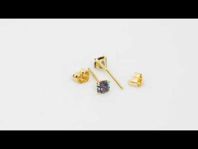 Video of  4mm Round Created Alexandrite Solitaire Stud Earrings in 14K Yellow Gold.  Includes a Peora gift box. Free shipping, 45-day returns, authenticity guaranteed. E19338
