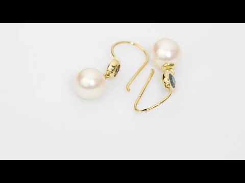 Video of 8mm Freshwater Cultured White Pearl and Created Alexandrite Fish Hook Earrings in 14K Yellow Gold. Includes a Peora gift box. Free shipping, 45-day returns, authenticity guaranteed. E19362