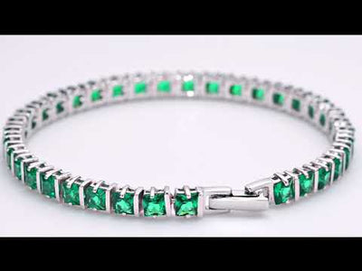 Video of Simulated Emerald Bracelet Sterling Silver Princess Shape 13 Carats SB4310. Includes a Peora gift box. Free shipping, 30-day returns, authenticity guaranteed. 