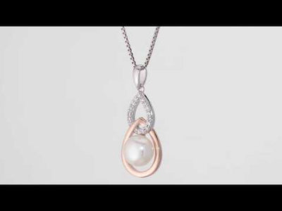 Video of Peora Freshwater Cultured White Pearl Pendant Necklace in Two-Tone Sterling Silver, SP11338. Includes a Peora gift box. Free shipping, 30-day returns, authenticity guaranteed. 