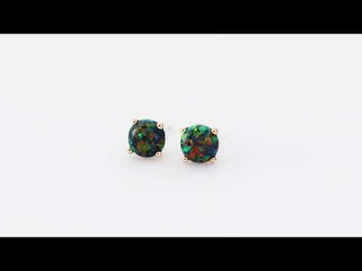 Video of 14K Yellow Gold Round Cut Created Black Opal Stud Earrings E19146. Includes a Peora gift box. Free shipping, 30-day returns, authenticity guaranteed. 