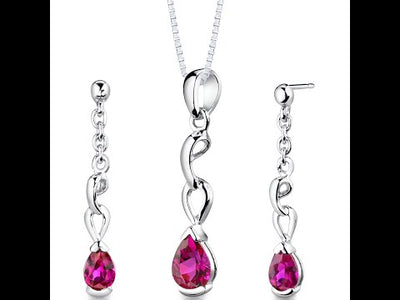 Video of Ruby Pendant Earrings Set Sterling Silver Pear Shape 1.75 carat SS2716. Includes a Peora gift box. Free shipping, 30-day returns, authenticity guaranteed. 