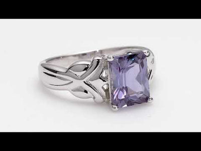 Video of Peora Simulated Alexandrite Ring in Sterling Silver, Criss-Cross Solitaire, Radiant Cut, SR9634. Includes a Peora gift box. Free shipping, 30-day returns, authenticity guaranteed. 