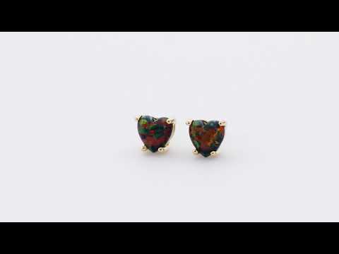 Video of 14K Yellow Gold Heart Shape Created Black Opal Stud Earrings E19170. Includes a Peora gift box. Free shipping, 30-day returns, authenticity guaranteed. 