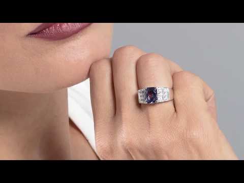 Video of Peora Simulated Alexandrite Ring in Sterling Silver, Vintage Tier Design, Radiant Cut SR10314. Includes a Peora gift box. Free shipping, 30-day returns, authenticity guaranteed. 