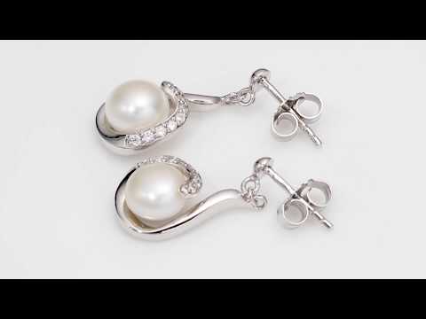 Video of Peora Freshwater Cultured White Pearl Dangle Earrings in Sterling Silver, Swirl Drop Design SE8348. Includes a Peora gift box. Free shipping, 30-day returns, authenticity guaranteed. 
